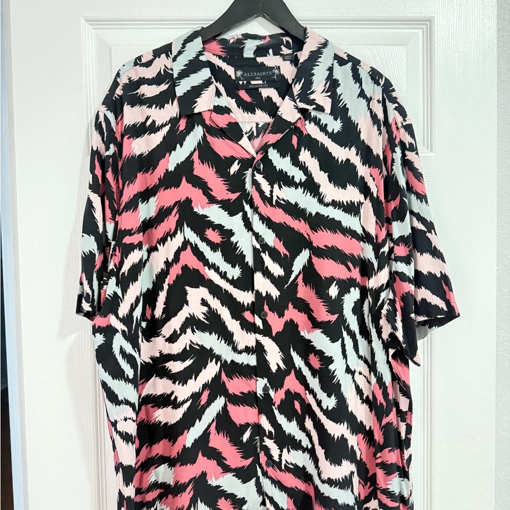 All Saints Pink and Black Patterned Shirt